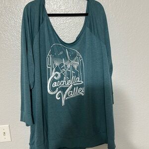 NWOT blue Coachella valley shirt. Torrid size 6X. Long sleeve off the shoulder.
